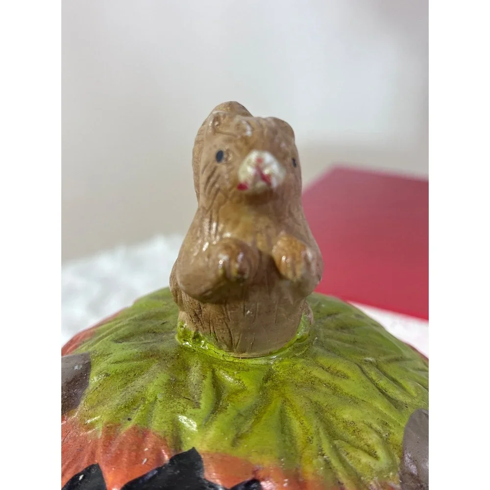 Vintage Ceramic Squirrel On Stump Candy/Walnut Jar Canister Woodland Decor